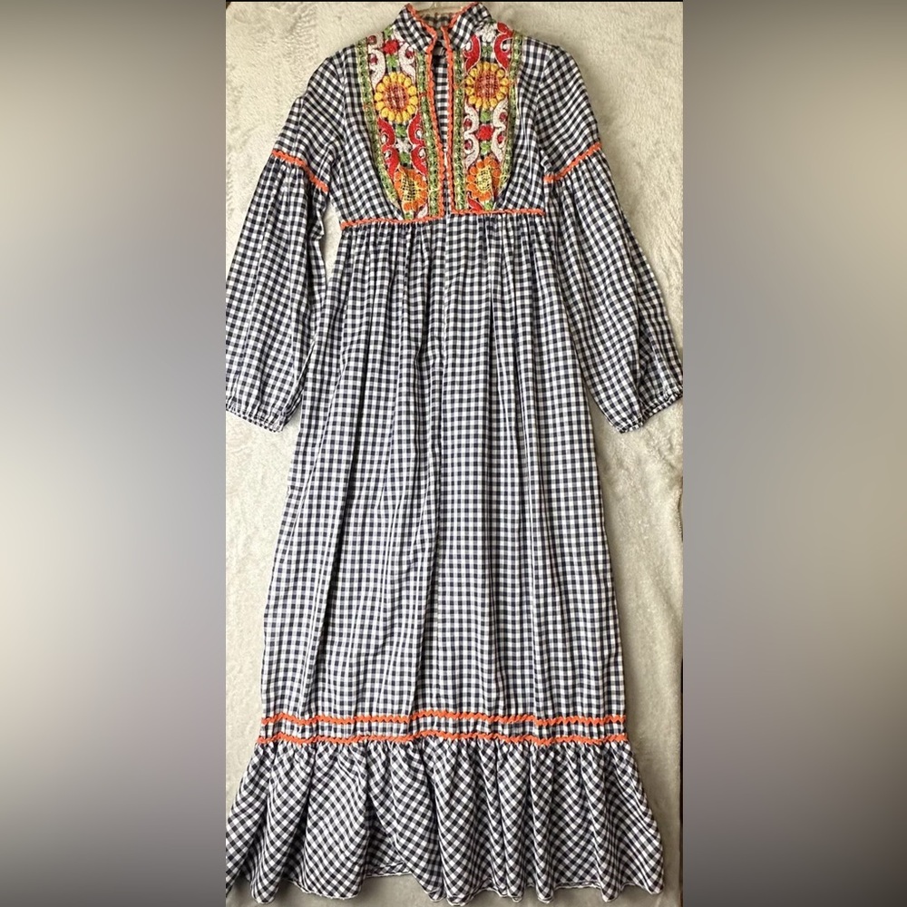 Vintage Maxi Dress Gingham Cottage Core Sz 9